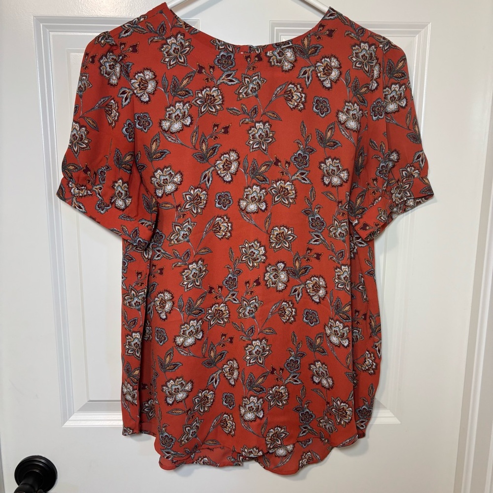 Loft Rust Orange Floral Print Women's Blouse Size MP